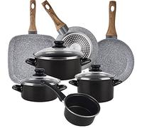 Magefesa Bateria de cocina 7 piezas MAGEFESA Kenia de acero esmaltado con juego de sartenes (18/22 cm) y grill 28x28 Daimiel en aluminio forjado