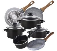 Magefesa Bateria de cocina 7 piezas MAGEFESA Kenia de acero esmaltado con juego de sartenes (22/24/26 cm) Daimiel en aluminio forjado