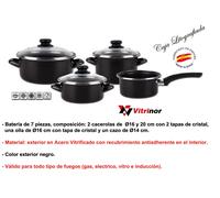 Magefesa Batería de cocina Kenia 7 piezas, acero vitrificado, antiadherente, negro, 41x27x19 cm