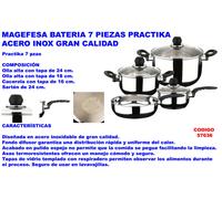 Magefesa Batería de cocina Practika 7 piezas Acero inox Fondo difusor Inducción Apta lavavajillas