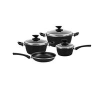 MAGEFESA ESP-Fit - Batería de Cocina 7 Piezas. Material Acero vitrificado Exterior Negro. Antiadherente bicapa Reforzado. Apta para Todo Tipo de cocinas, Especial inducción. 50% de Ahorro energético.