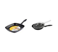 Magefesa Glass Asador Cuadrado Alto 28Cm De Acero Vitrificado Exterior Negro Cristal. Antiadherente Bicapa Reforzado + Black Sartén Freidora 26Cm De Acero Vitrificado Exterior Negro
