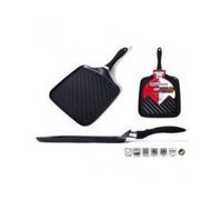 MAGEFESA Glass Asador de Acero esmaltado, Antiadherente bicapa Reforzado, Apto para Todo Tipo de cocinas, Incluida inducción, Negro Cristal, 28 cm