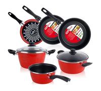 Magefesa grana bateria de cocina 5 piezas + set juego 3 sartenes 18-20-24cm, acero vitrificado 820ºc, libre pfoa, , rojo