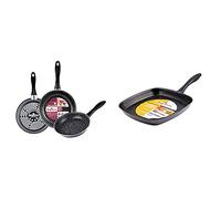 Magefesa K2 Gransasso Juego de 3 sartenes 18/20/24cm de acero vitrificado exterior gris moteado + Glass Asador cuadrado alto 28cm de acero vitrificado exterior negro cristal