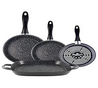 Magefesa K2 Gransasso Set juego 3 sartenes 18/20/24 cm y asador cuadrado 28 cm con 2 asas, acero esmaltado vitrificado, inducción y lavavajillas, gris
