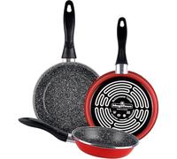 Magefesa K2 - Juego de 3 Sartenes (24/26/28 cm), Acero Esmaltado Vitrificado, Antiadherente Efecto Piedra, Apto para Inducción y Lavavajillas, Color Rojo Vitrinor