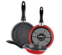 Magefesa K2 Rojo Juego de 3 sartenes (20/24/28)cm de acero vitrificado exterior rojo. Antiadherente bicapa reforzado efecto piedra, aptas para todo tipo de cocinas