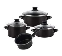 Magefesa Kenia Negra - Batería de cocina 7 piezas, acero vitrificado exterior negro, antiadherente bicapa reforzado