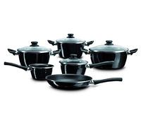 Magefesa Naccarii - Batería de Cocina 10 piezas, exterior negro. Antiadherente bicapa Reforzado. Piezas aptas para todo tipo de cocinas, especial inducción. 50% de ahorro energético.