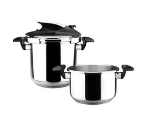 Magefesa Nova - Juego de Ollas Express Rápidas 4 + 6L, Acero Inoxidable 18/10, Fondo Termo-Difusor Sándwich, 2 Modos de Cocción, Mango Ergonómico, Cocina Sana