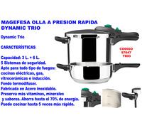 Magefesa Olla Express DYNAMIC 3+6L Acero inoxidable 18/10 5 sistemas Fácil uso Inducción