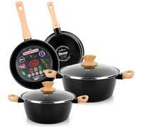 Magefesa Orbe Batería Cocina Inducción 6 Piezas, Antiadherente Libre PFOA, Exterior Negro Asas Efecto Madera, , Negro Black