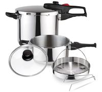 Magefesa Practika Plus - Set Ollas Express Rápidas 4 + 6L + Cestillo, Acero Inoxidable 18/10, Sensor de Presión, Inducción, Ahorro Energético