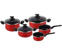Magefesa Praga - Batería de Cocina 8 piezas. Material acero vitrificado exterior rojo. Antiadherente bicapa Reforzado. Apta para todo tipo de cocinas, especial inducción. 50% de ahorro energético.