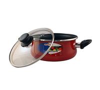 Magefesa Cacerola con tapa Praga 24 cm – Acero vitrificado rojo, Antiadherente bicapa, Inducción