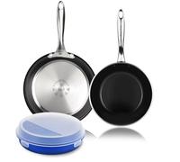 MAGEFESA Prisma - Juego de Sartenes 24 + 28 cm + Taper, Acero Inoxidable 18/10, Antiadherente Tricapa, Todas las Cocinas, Inducción y Horno