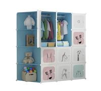 MAGIC SELECT Armario Modular Infantil, Estantería de Módulos, Ropero para Niños, Organizador Modular, Estante de Almacenamiento para Habitación, 16 Módulos, 140x105 cm, Azul