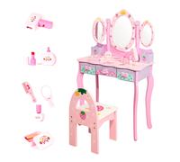 MAGIC SELECT Tocador Infantil de Madera con Taburete y Cajones. Mesa de Maquillaje para Niñas con Accesorios y Espejo Plegable. Juego de Tocador de Maquillaje y Silla para Niña +3 Años, para Regalo de