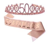 MAGICLULU Set de 2 Piezas Diadema y Faja Dorada para Fiesta de Cumpleaños, Accesorios de Cuero y Aleación, Diseño Brillante y Elegante para Mujer