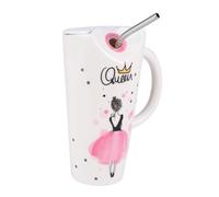 MAGICLULU Taza De Cerámica Grande 600 Ml Pajita De Paja, Tapa y Cuchara, Vaso Para Bebida Reutilizable, Apta Para Leche y Jugos, Adecuado Para Hogar, Cafetería y Tiendas De Postres, Set Accesorios