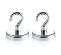 Magnetastico® | 2 piezas ganchos magnéticos de neodimio N35 32 mm Ø | Fuerza de atracción de 34.0 kilogramos | 2 imanes ultra potentes con gancho de neodimio revestida de zinc y muy robusto
