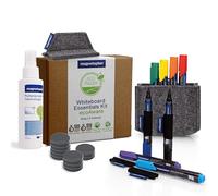 magnetoplan Whiteboard Essentials Kit, práctico set en gris, con borrador de pizarra magnética, soporte para bolígrafos, 8 rotuladores, 4 soportes para bolígrafos, limpiador de pizarra y 10 imanes