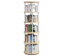 MAHANCRIS Estantería Giratoria de 5 Niveles, Display girevole a 360°,Librería de Pie con Barras de Seguridad, para Sala, Dormitorio o Despacho, Madera Natural y Blanco ABKBN4501