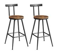 MAHANCRIS Juego de 2 Taburetes con Respaldos, Sillas Altas de Cocina, Estructura de Metal, Pies Ajustables, Fácil Montaje, para Cocina, Salón, Bar, Marrón Vintage y Negro BAHR6001
