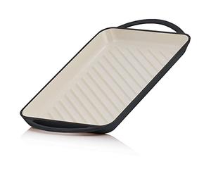 Mahlzeit Plancha de Hierro Fundido Esmaltado Blue Berry | 39,5 x 22 x 3,5 cm | Parrilla para Asar con Asas, Rectangular, Estriada | Placa de Hierro Fundido Cocina Gas, Eléctrica, Inducción