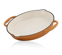 Mahlzeit Sartén Redonda de Hierro Fundido Esmaltado "Sunny Orange" | Ø 29 cm | Sartén Parrilla con Dos Asas y Dos Picos | Sartén para Barbacoa, Cocinas de Gas, Eléctricas, de Inducción