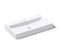 Mai & Mai Lavabo de Pared Blanco Brillante con Rebosadero col06 Lavabo sobre Encimera Rectangular de Fundición Mineral con 1 Orificio para Grifo 76,5x42x10cm
