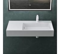 Mai & Mai Lavabo Derecho Blanco 90 cm, 1 Orificio para Grifo, Col12 | Lavabo de Baño Rectangular de Mármol Fundido, Instalación Sobre Encimera o Mural, Acabado Mate y Sin Rebosadero