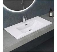 Mai & Mai Lavabo Empotrado sobre Encimera Baño Lavabo | Rectangular | Blanco Brillante | Mármol Fundido | 80x48x14cm | con Orificio para Grifo con Rebosadero | Colossum02