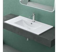 Mai & Mai Lavabo Encastrado Blanco 80 x 47 cm Cerámica Brüssel912 | Blanco brillante, formato rectangular, con orificio para grifo y rebosadero integrado