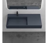 Mai & Mai Lavabo Izquierdo Antracita 100 cm, 1 Orificio para Grifo, Col12 | Lavabo de Baño Rectangular de Mármol Fundido con Desagüe, Instalación Sobre Encimera o Mural, Sin Rebosadero