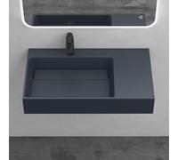 Mai & Mai Lavabo Izquierdo Antracita 75 cm, 1 Orificio para Grifo, Col12 | Lavabo de Baño Rectangular de Mármol Fundido con Desagüe, Instalación Sobre Encimera o Mural, Sin Rebosadero