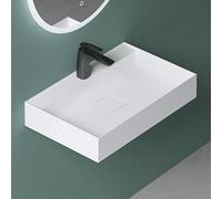 Mai & Mai Lavabo Izquierdo sobre Encimera Blanco Mate 50cm Col630 | Lavabo Suspendido Mármol Fundido con Orificio para Grifo y Válvula de Desagüe, Conexión Estándar DIN