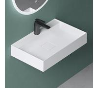 Mai & Mai Lavabo Izquierdo sobre Encimera Blanco Mate 60cm Col630 | Lavabo Suspendido Mármol Fundido con Orificio para Grifo y Válvula de Desagüe, Conexión Estándar DIN