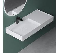 Mai & Mai Lavabo Izquierdo sobre Encimera Blanco Mate 90cm Col630 | Lavabo Suspendido Mármol Fundido con Orificio para Grifo y Válvula de Desagüe, Conexión Estándar DIN