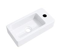 Mai & Mai Lavabo Pequeño de Pared Izquierdo, Lavabo Cuadrado de Cerámica de Alta Temperatura, con Orificio para Grifo, Conexión DIN, Lavabo Suspendido para Baño, Brüssel3053L