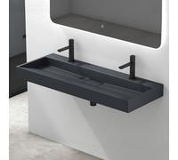 Mai & Mai Lavabo sobre Encimera Antracita Mate 120cm,2 agujeros de grifo | Rectangular, Mármol Fundido 120x46x11cm con Válvula de Desagüe, Colossum19