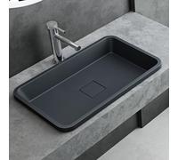 Mai & Mai Lavabo sobre Encimera Lavabo Empotrado Baño | Rectangular | Antracita Mate | Mármol Fundido | 60x38x12cm | sin Orificio para Grifo sin Rebosadero | Colossum104