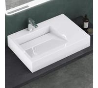 Mai & Mai Lavabo sobre Encimera Lavabo Suspendido Baño Lavabo | Rectangular | Blanco | Mármol Fundido | 75x50x13cm | con Orificio para Grifo | Colossum11