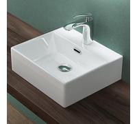 Mai & Mai Lavabo sobre Encimera Lavabo Suspendido Baño Rectangular | Blanco Brillante | Cerámica | 41x36x13cm | con Orificio para Grifo con Rebosadero | Brüssel206