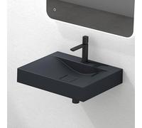 Mai & Mai Lavabo sobre Encimera Rectangular 60cm Antracita Mate Col810 | Lavabo Suspendido Mármol Fundido, con Orificio para Grifo y Válvula Desagüe, Conexión Estándar DIN, Tapa de Desagüe Oculta