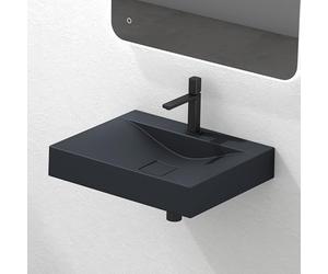Mai & Mai Lavabo sobre Encimera Rectangular 60cm Antracita Mate Col810 | Lavabo Suspendido Mármol Fundido, con Orificio para Grifo y Válvula Desagüe, Conexión Estándar DIN, Tapa de Desagüe Oculta