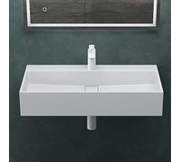 Mai & Mai Lavabo sobre Encimera Rectangular 80cm Blanco Mate Col6028 | Lavabo Suspendido Mármol Fundido, con Orificio para Grifo y Válvula Desagüe, Conexión Estándar DIN, Tapa de Desagüe Oculta