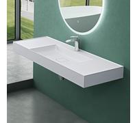 Mai & Mai Lavabo sobre Encimera Rectangular Blanco Mate 120cm Col630 | Lavabo Suspendido Mármol Fundido con Orificio para Grifo y Válvula de Desagüe, Conexión Estándar DIN