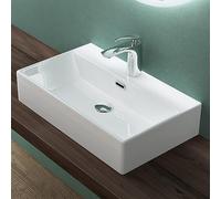 Mai & Mai Lavabo Suspendido Baño Rectangular Blanco Brillante Cerámica 60x36x13cm con Orificio para Grifo con Rebosadero Brüssel206